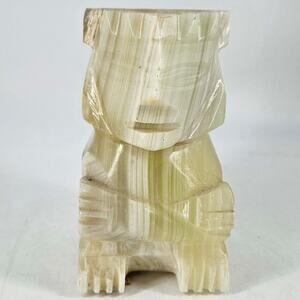 Vintage Carved Stone Onyx Marble Aztec Mayan Tiki Warrior Statue Bookend